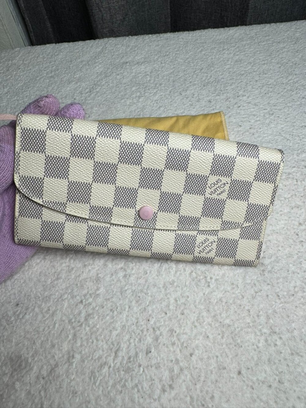 Authentic Louis Vuitton  Emilie wallet in Damier Azur and Rose ballerine